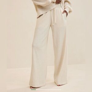 Aerie Cream essential waffle Wide-Leg Pants